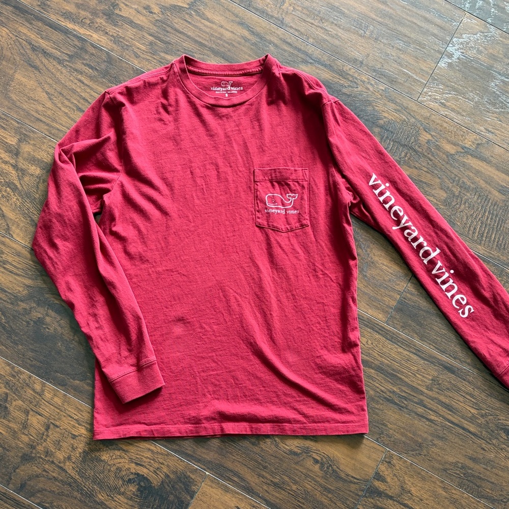 Vineyard Vines Long Sleeve Pocket Tee in Deep Red